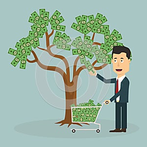 Businessman plucking money from tree - Vector