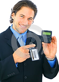 Businessman Pointing At Empty Electronic Pager
