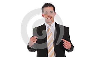 Businessman pointing with finger on himself