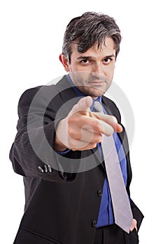 Businessman pointing finger at viewer