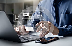 Businessman pointing folder and document