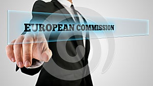 Businessman Pointing Glowing European Commission