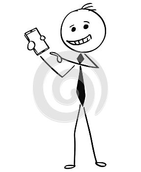 Businessman Pointing Hand Finger on Mobile Phone Device