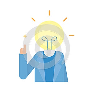 Businessman pointing having an idea, light bulb creativity concept, Vector flat design illustration.
