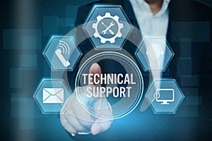 Businessman pointing icon of Technical support customer concept,Creative design for banner..