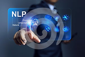 Businessman pointing on NLP natural language processing