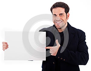 Businessman pointing at the plain board