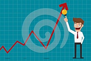Businessman pointing raises growth graph with idea. Business concept financial success.