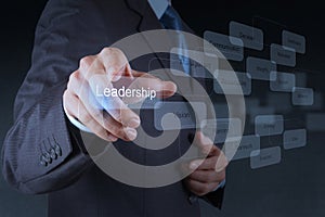 Businessman pointing to leadership skill concept