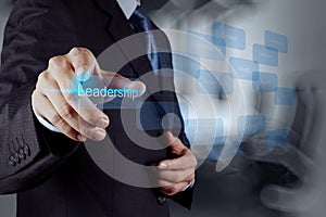 Businessman pointing to leadership skill photo