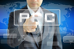 Businessman pointing to PPC or Pay Per Click