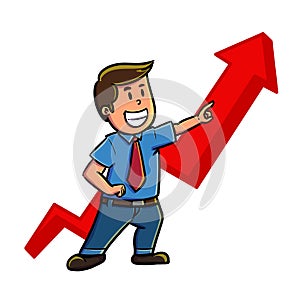 Businessman pointing up arrow