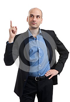 Businessman pointing up finger