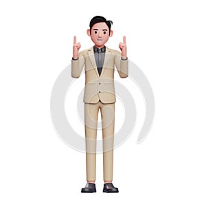 Businessman pointing up with two hand, doing number one gesture