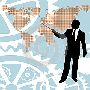 Businessman pointing world map