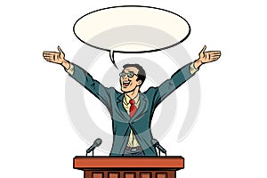 Businessman or politician speaker speaking at the podium