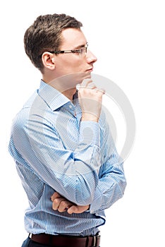 Businessman pondering business strategy