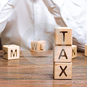 Businessman ponders the process of paying taxes and tax refunds. Creating an enabling environment for business and economic growth photo