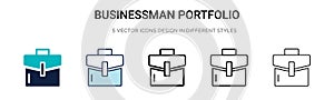 Businessman portfolio icon in filled, thin line, outline and stroke style. Vector illustration of two colored and black