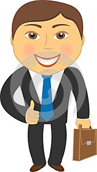 Businessman with portfolio and showing thumb up