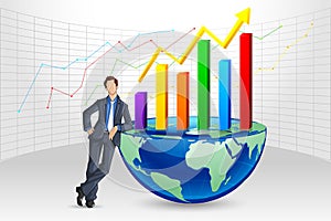 Businessman posing with Bargraph