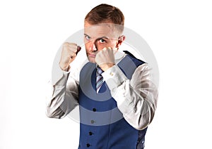 Businessman posing showing that he is a fighter