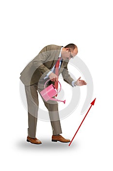 The businessman pours red arrow