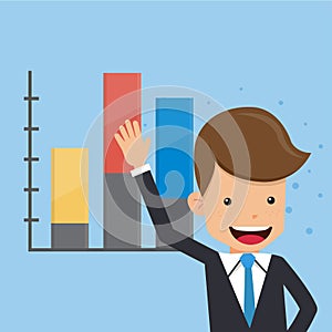 Businessman Present and Graphs Background. Concept Business Vector Illustration Flat Style.