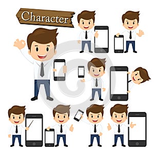 Businessman present phone character set vector