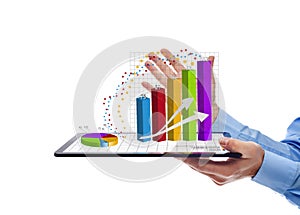 Businessman presenting the annual report charts - isolated