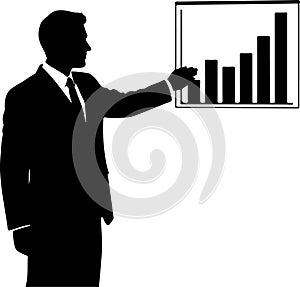Businessman Presenting Bar Graph Data in Professional Setting