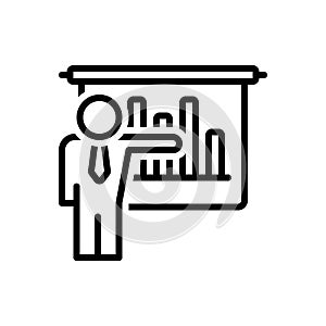 Black line icon for Businessman Presenting Bars Graphic, demonstration and ascendant photo