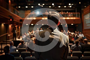 Businessman Presenting at a Conference to Audience