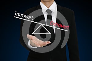 Businessman presenting introvert and extrovert character