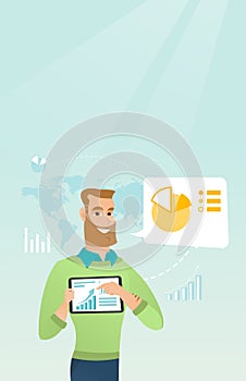 Businessman presenting report on tablet computer.