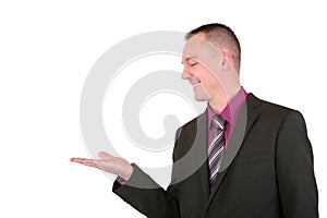 Businessman presenting something with a smile