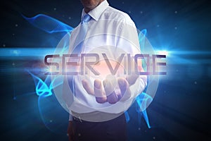 Businessman presenting the word service