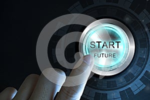 Businessman press start future button