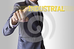 Businessman press text industrial conceptual