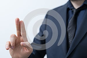 A Businessman pressing button. Innovation technology internet business concept. Space for text