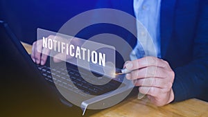 Businessman pressing button notification on virtual screens, business, technology, internet and networking concept