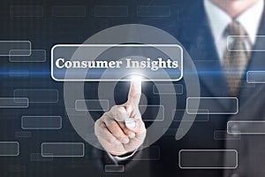 Businessman pressing Consumer Insights concept button.