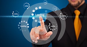 Businessman pressing simple type of start buttons