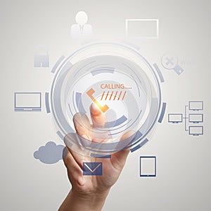 Businessman pressing support button