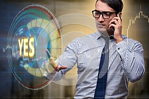 The businessman pressing virtual button yes