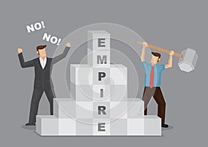 Businessman Prevents Employee from Destroying Empire Cartoon Vector illustration