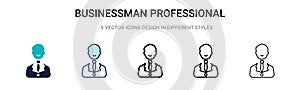 Businessman professional icon in filled, thin line, outline and stroke style. Vector illustration of two colored and black