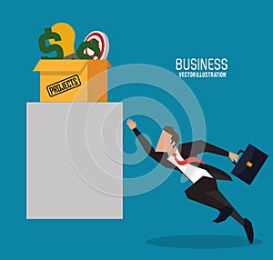 Businessman projects box. Vector graphic