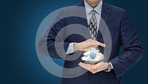 Businessman protect cloud data.