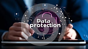 Businessman Protecting Digital Data, Cybersecurity Technology and Data Protection Concept